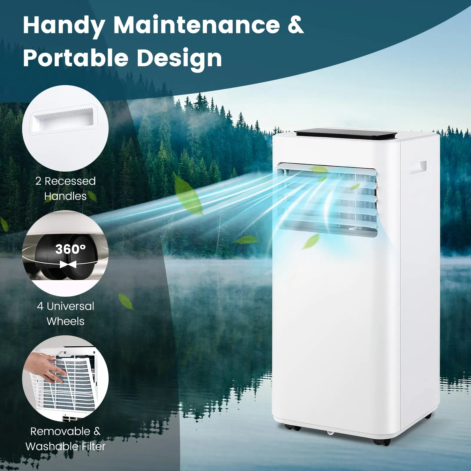 10000 BTU Portable Air Conditioner, 3-in-1 Room AC Unit with Remote Control, Dehumidifier