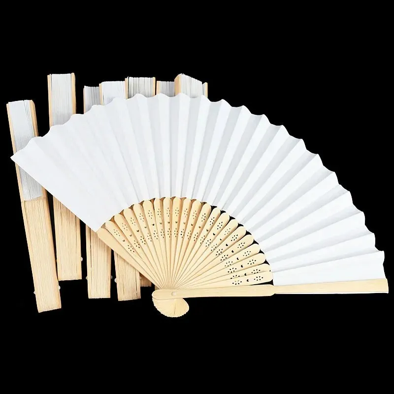 10/20/30pcs White Foldable Paper Fan Portable Chinese Bamboo Fan Wedding Gifts For Guest Birthday Party Decoration Kids Painting