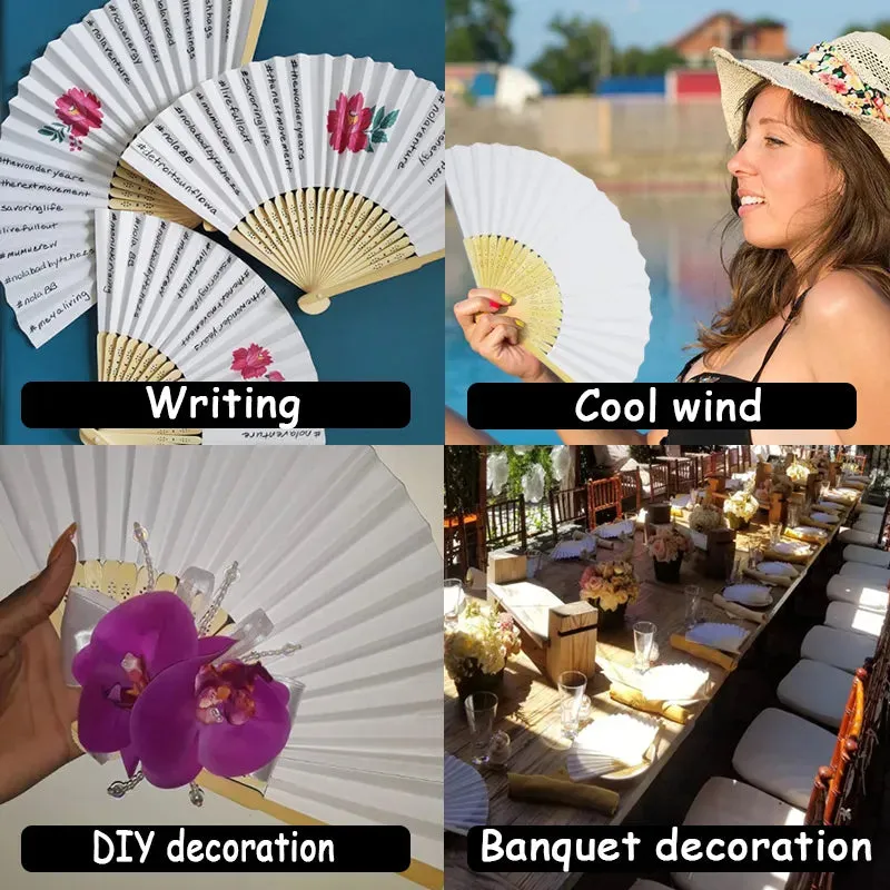 10/20/30pcs White Foldable Paper Fan Portable Chinese Bamboo Fan Wedding Gifts For Guest Birthday Party Decoration Kids Painting