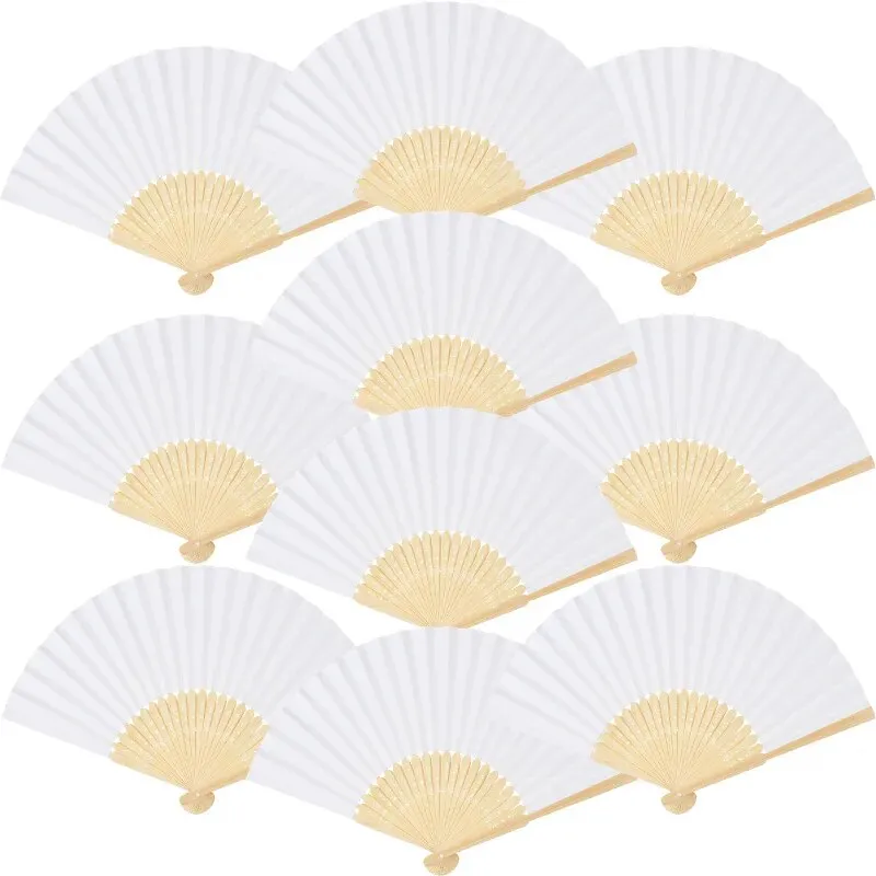 10/20/30pcs White Foldable Paper Fan Portable Chinese Bamboo Fan Wedding Gifts For Guest Birthday Party Decoration Kids Painting