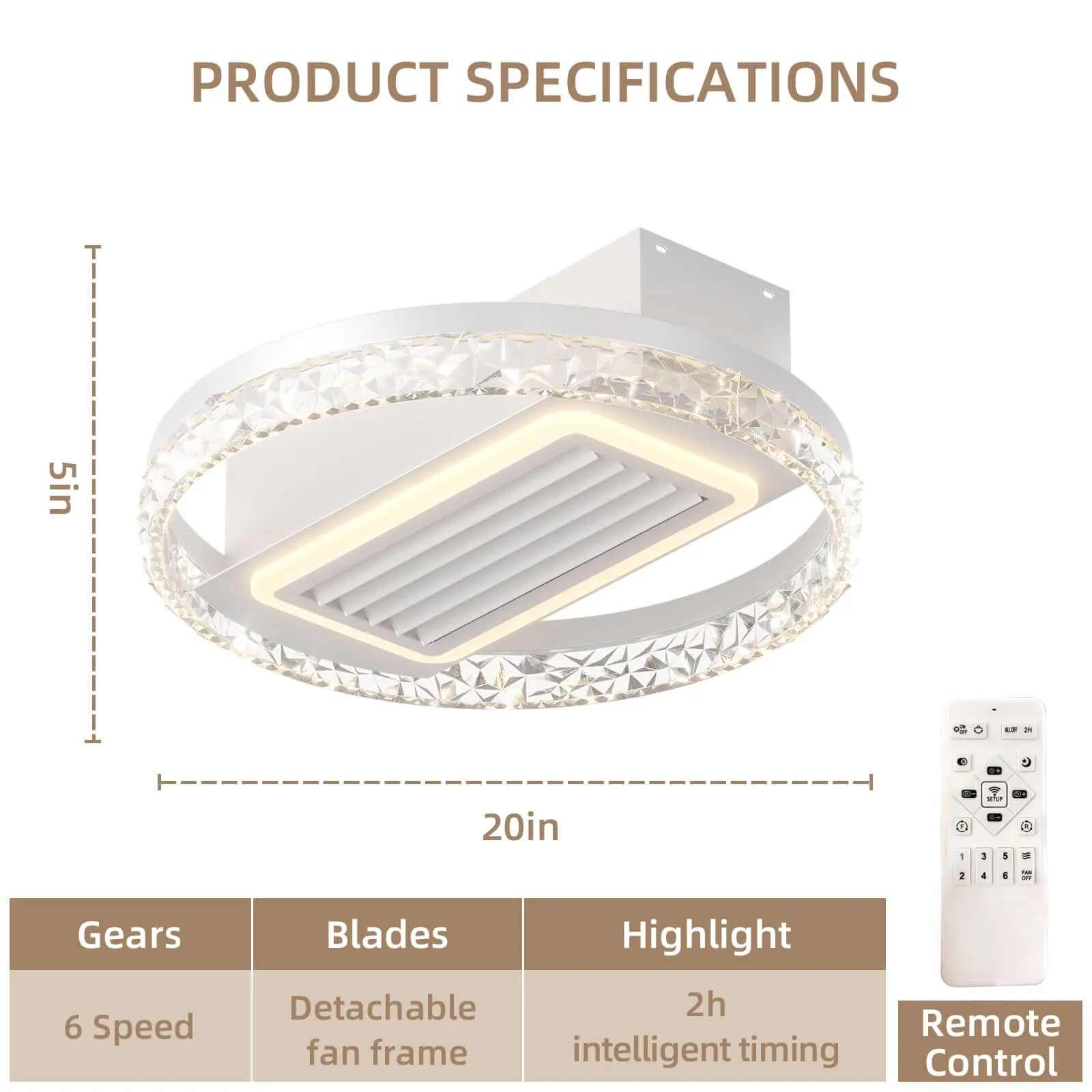 20 inch Leafless Ceiling Fan - Modern, Remote-Controlled