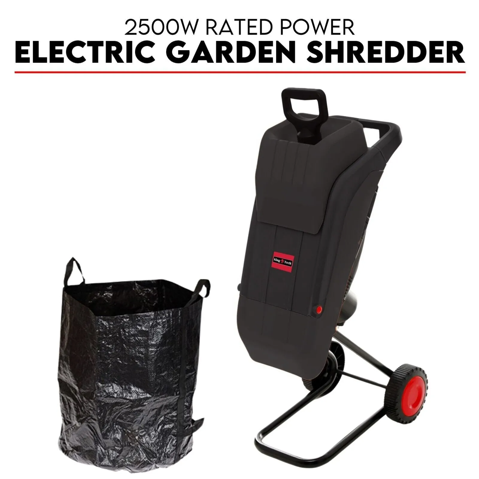 2500W Electric Garden Mulcher Shredder Portable Wood Chipper on Wheels w/ bag