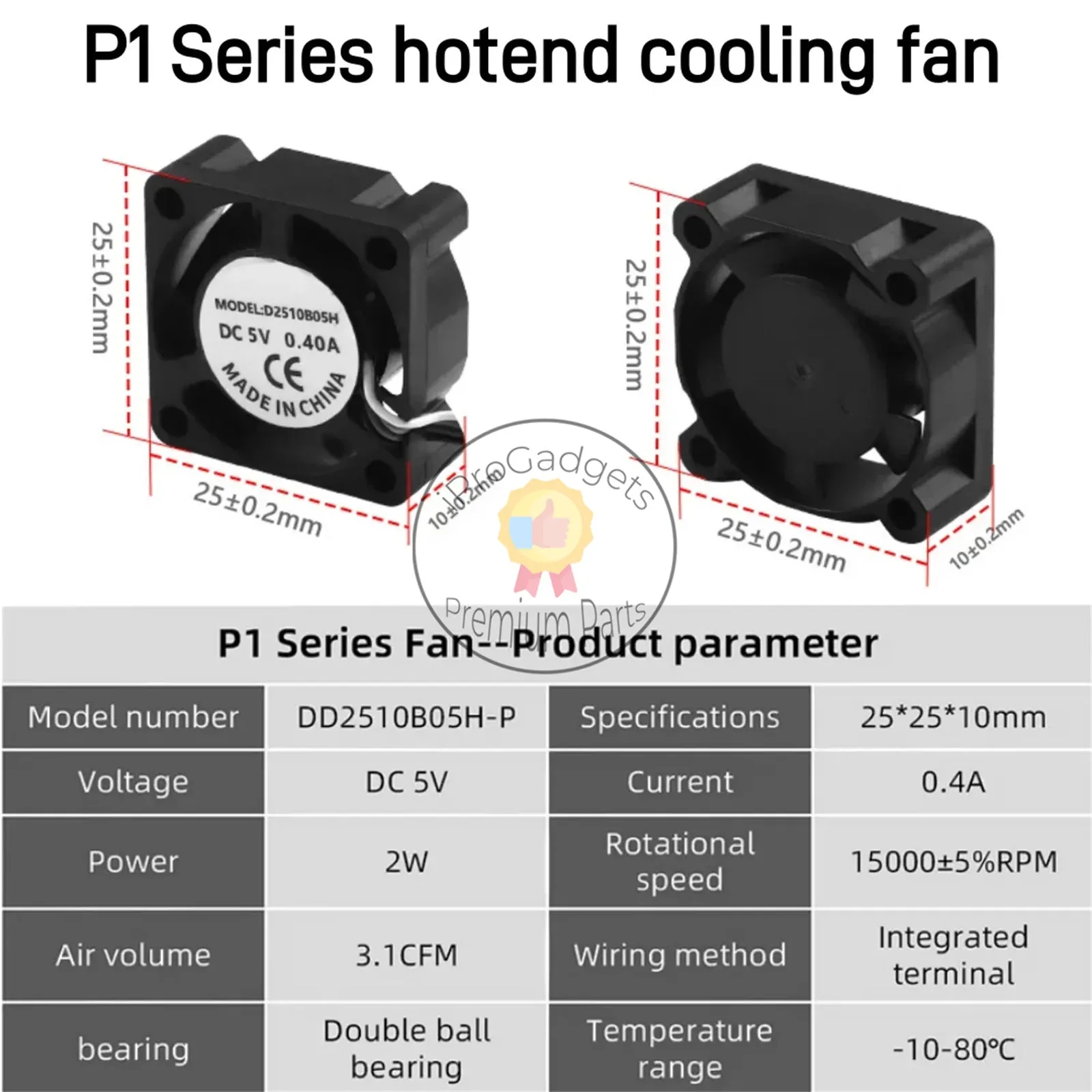 2510 Dual Ball Bearing Brushless Fan 5V Fans for Bambu P1P P1S 3D Printer Parts for Bambu Lab P1 Series Hotend Cooling Fan