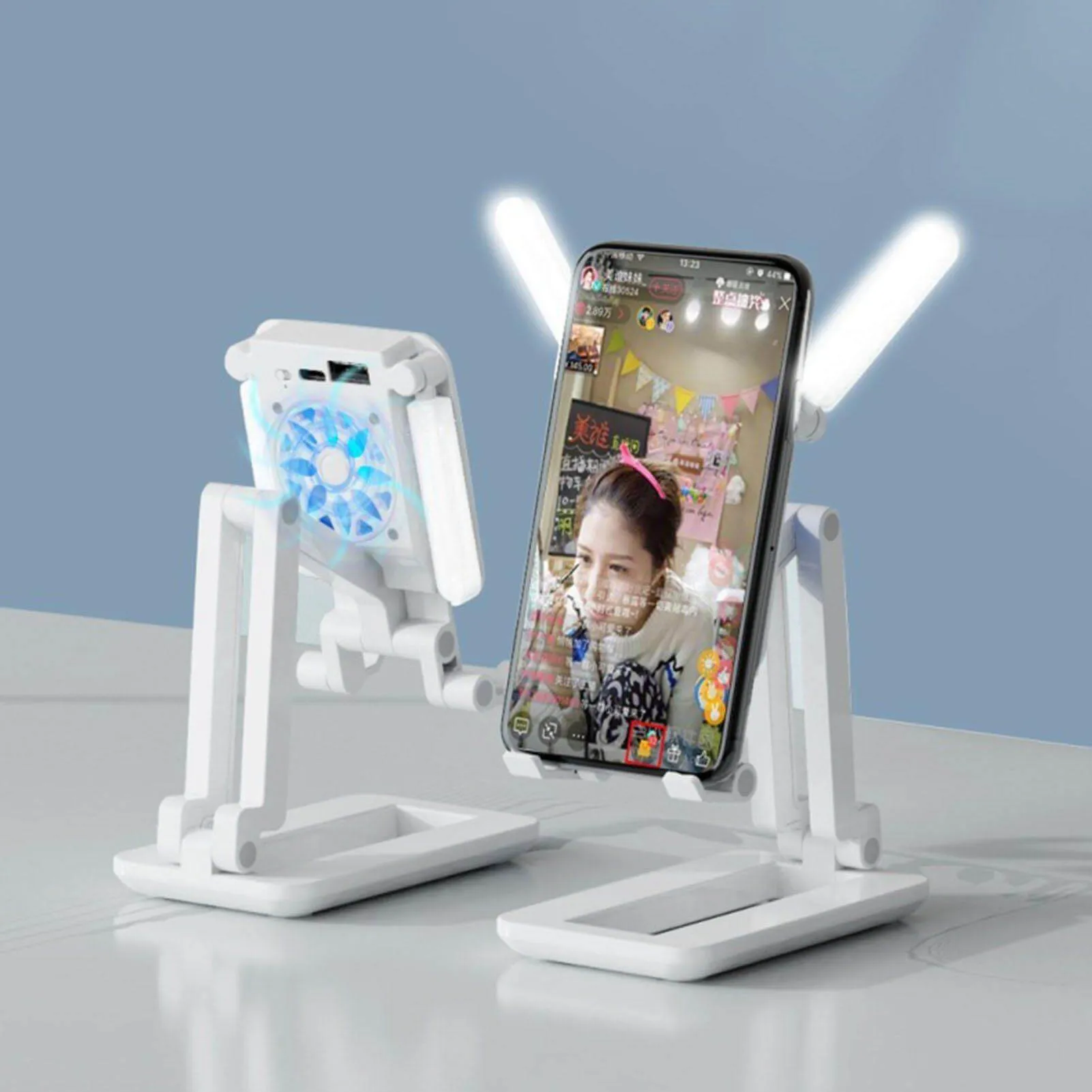 3in1 Selfie Light Adjustable Cooling Fan Phone Holder