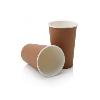 500ml Disposable Coffee Cup Single Wall Brown with White Sip Lid 10pack