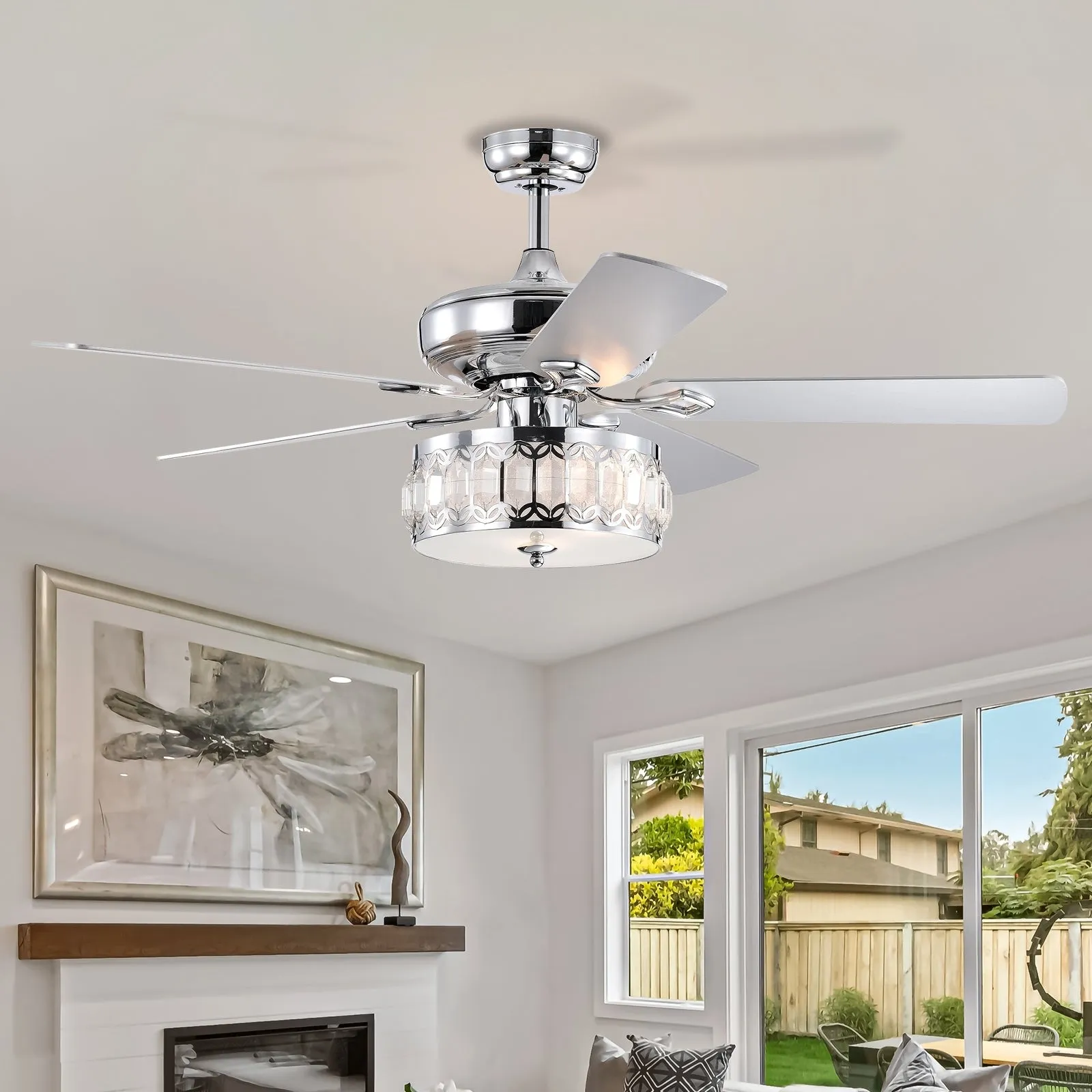 52" 3-Light Chrome Ceiling Fan   Remote, Traditional Farmhouse Rustic Industrial Bohemian Country Cottage Transitional Glam