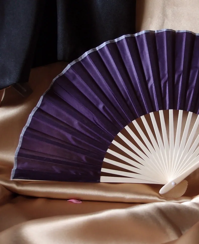 9" Dark Purple Silk Hand Fans for Weddings (10 Pack)