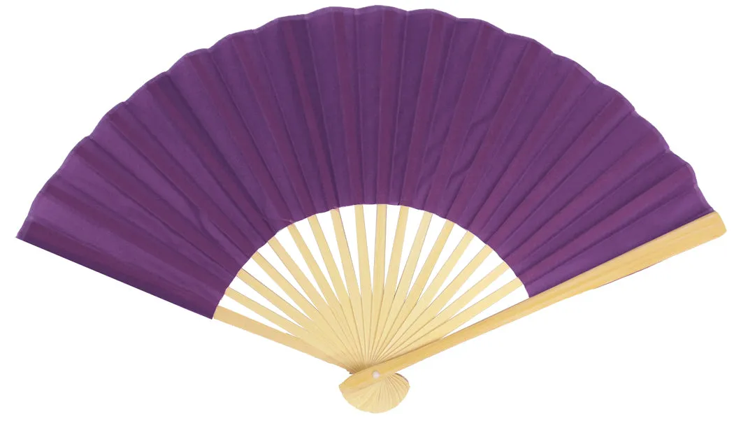 9" Dark Purple Silk Hand Fans for Weddings (10 Pack)