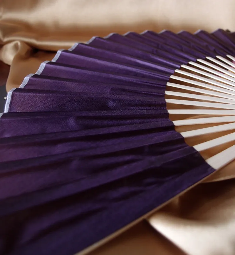 9" Dark Purple Silk Hand Fans for Weddings (10 Pack)