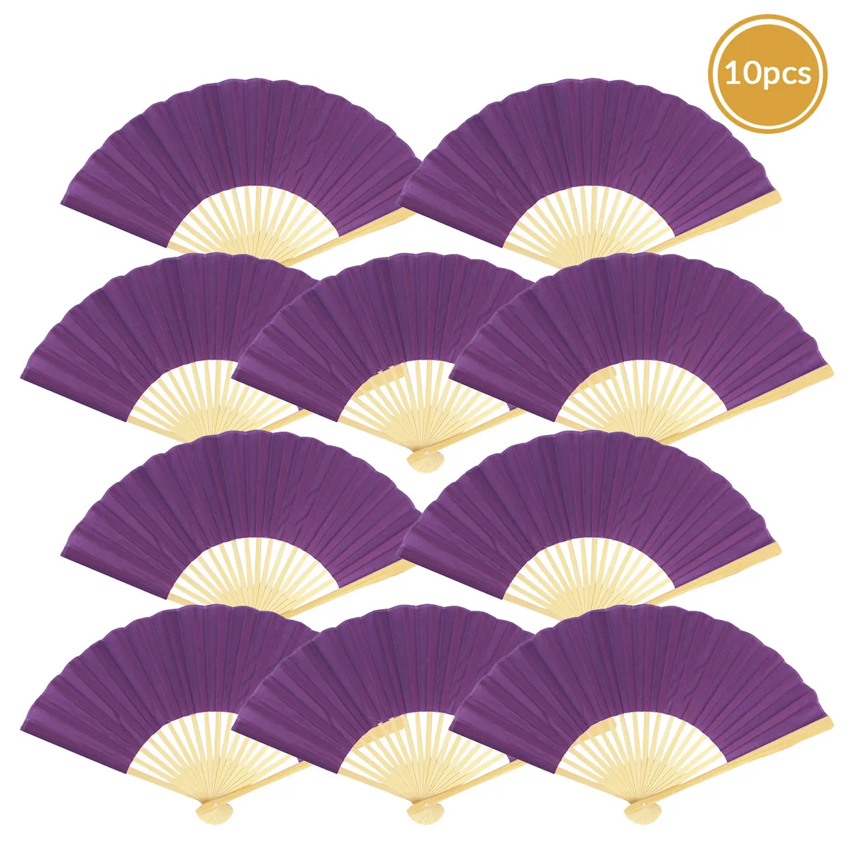 9" Dark Purple Silk Hand Fans for Weddings (10 Pack)