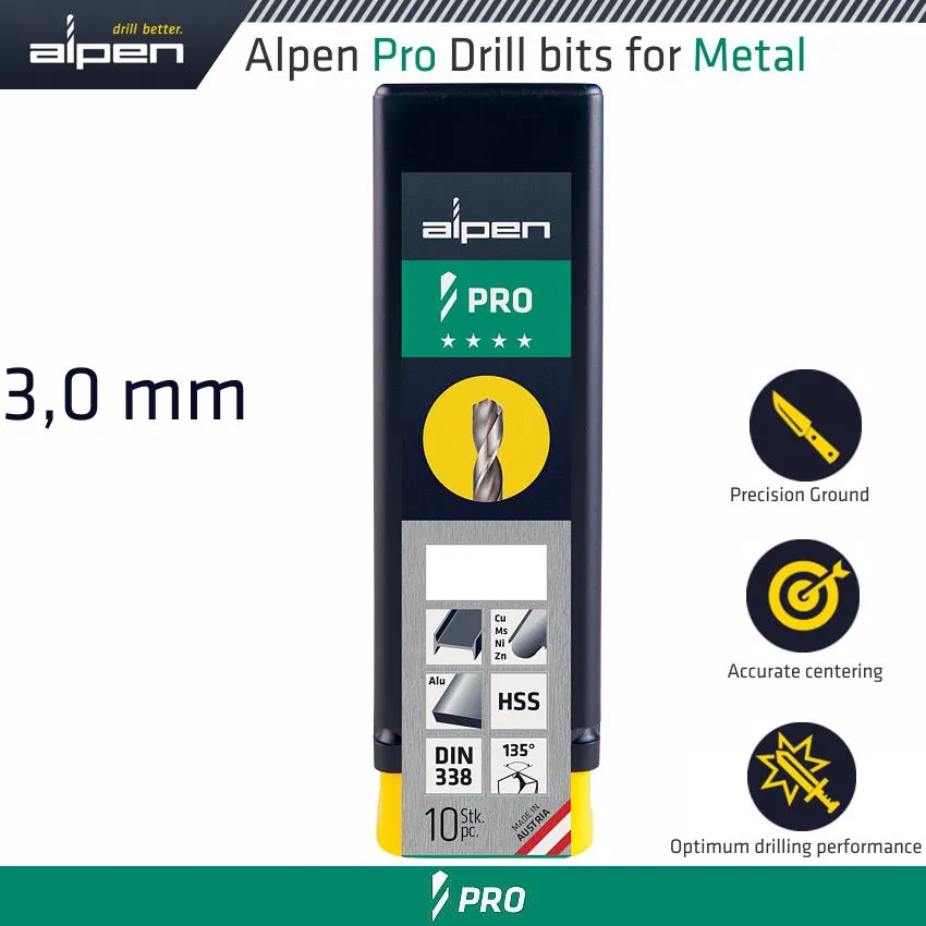 ALPEN ALPEN PRO 3.0MM HSS DRILL DIN 338 RN 135 WITH SPLIT POINT BULK ALP954003