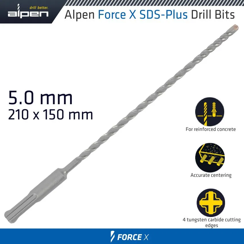 ALPEN FORCE X 5.0 x 210/150 SDS-PLUS DRILL BIT X4 CUTTING EDGES ALP825005