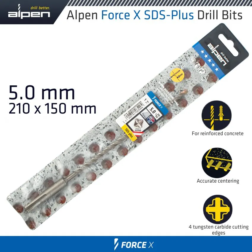 ALPEN FORCE X 5.0 x 210/150 SDS-PLUS DRILL BIT X4 CUTTING EDGES ALP825005