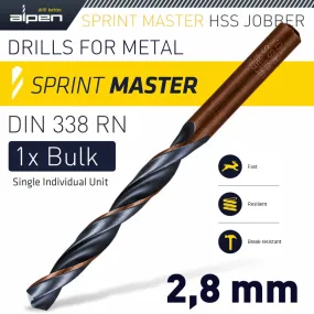 ALPEN HSS SPRINT MASTER 2.8MM BULK DIN 338 ALPEN DRILL BIT ALP6260028