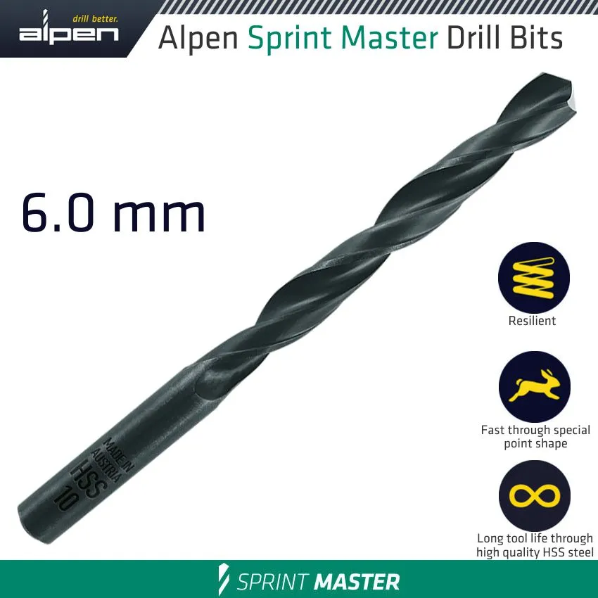 ALPEN HSS SPRINT MASTER 6MM X1 61506 SLEEVED DIN338 ALPEN DRILL BIT ALP61406-1