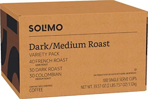 Amazon Brand - Solimo Medium Dark Roast Coffee Pods, House Blend, Compatible with Keurig 2.0 K-Cup Brewers, 100 Count