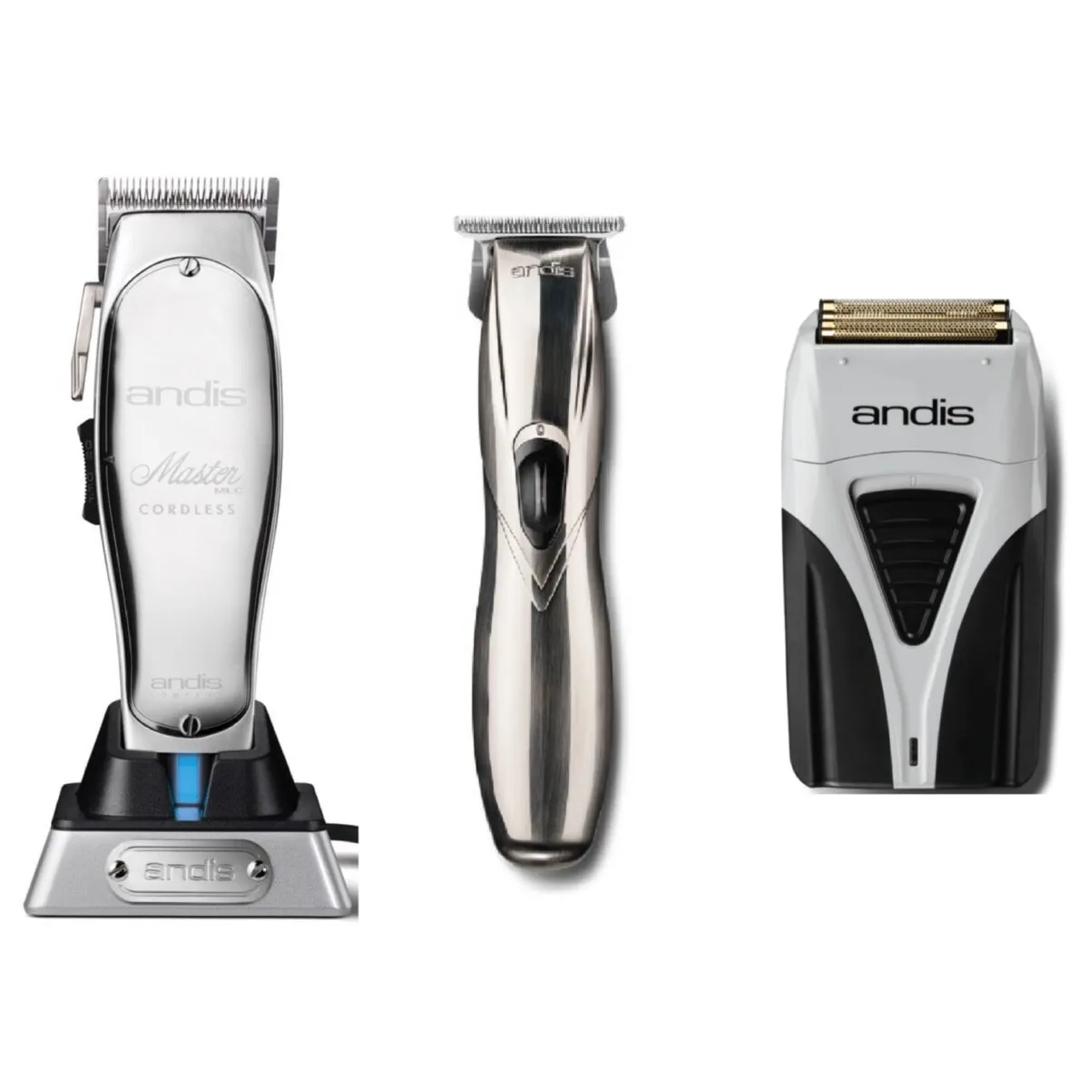 Andis 3pc Cordless Combo – Cordless Master, Cordless Slimline Pro GTX, Cordless Foil Shaver Plus