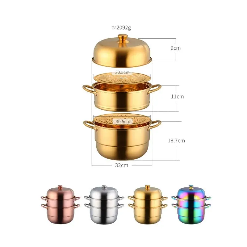 Anygleam Food Steamer Rainbow Three Layer Thick Stainless Steel Universal Cooking for Induction Cooker Gas Stove Steam Pot