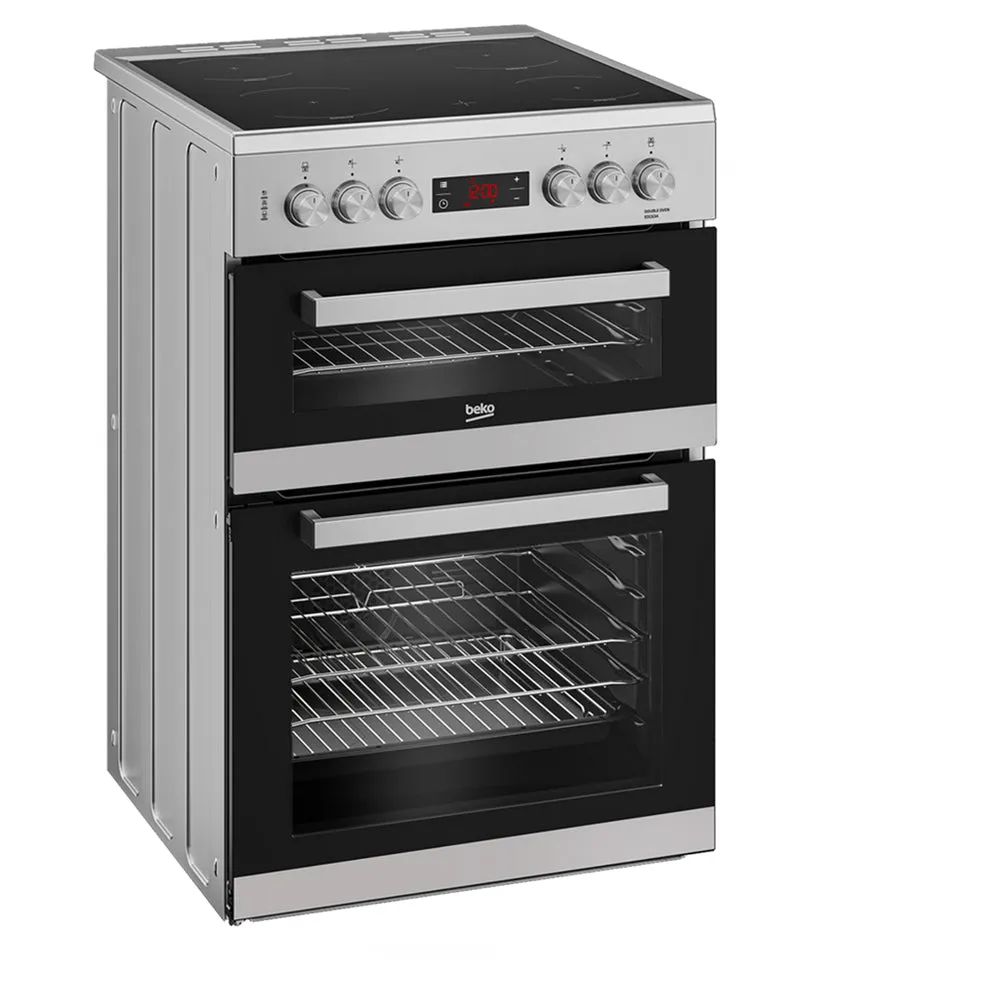 Beko EDC634S 60cm Double Oven Electric Cooker with Ceramic Hob - Silver