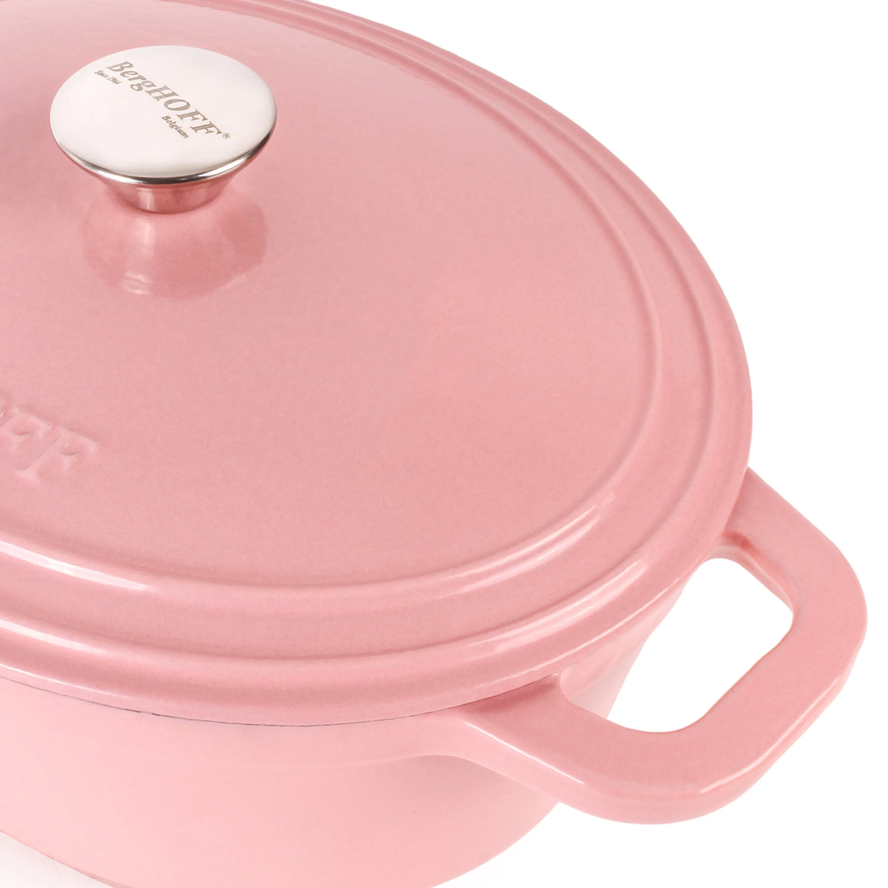 BergHOFF Neo 4pc Cast Iron Cookware Set, Fry Pan, Grill Pan & Round Dutch Oven, Pink