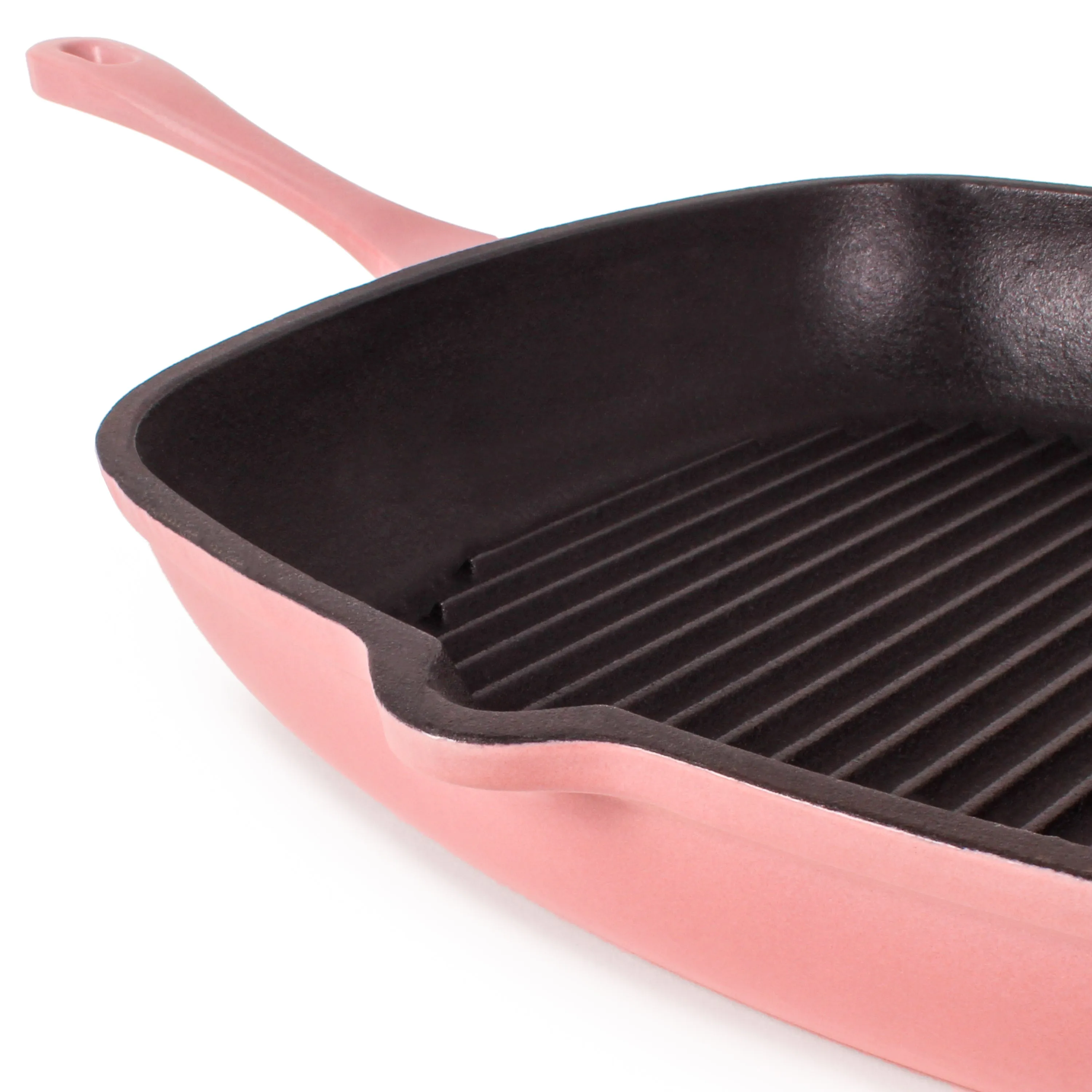 BergHOFF Neo 4pc Cast Iron Cookware Set, Fry Pan, Grill Pan & Round Dutch Oven, Pink