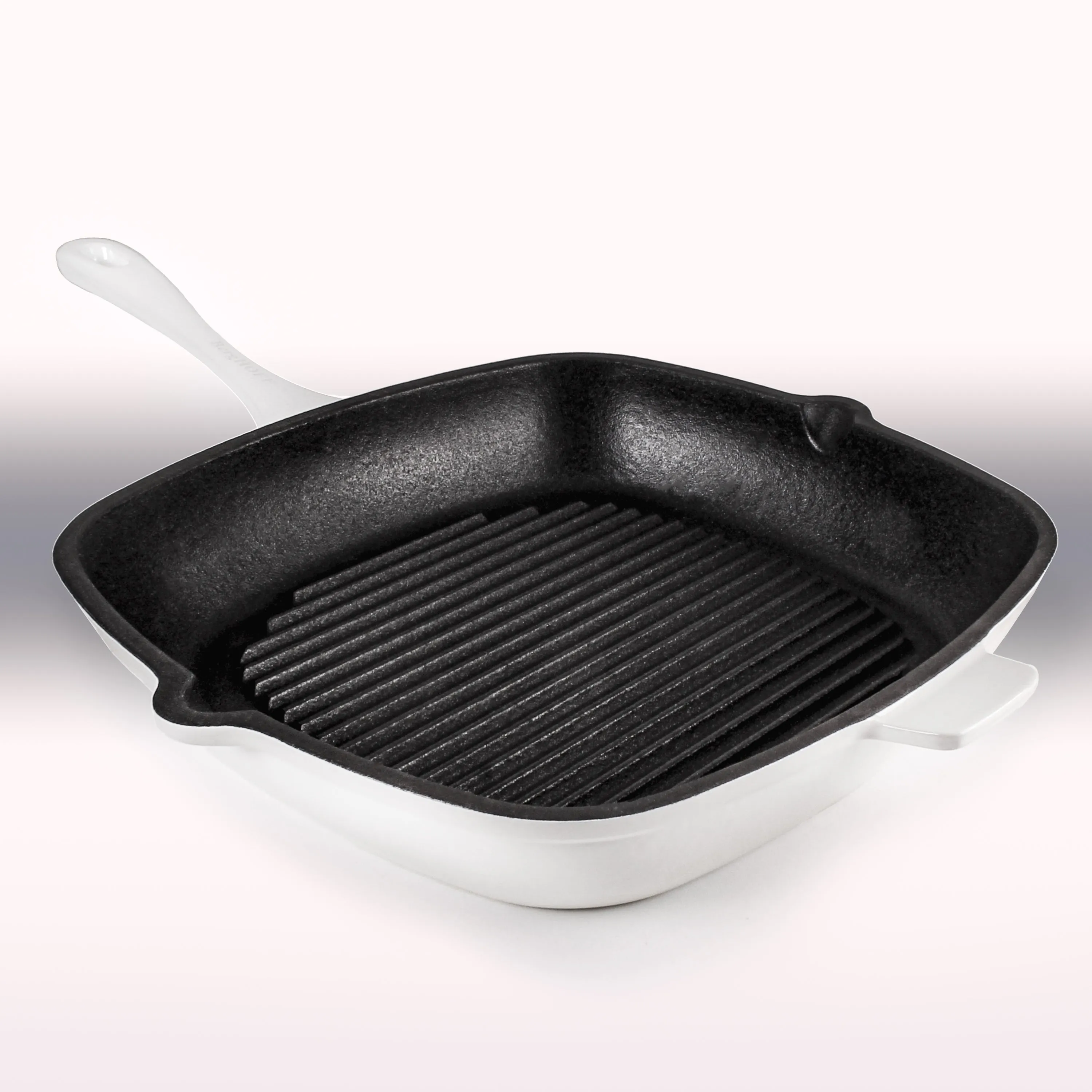 BergHOFF Neo 4pc Cast Iron Cookware Set, Fry Pan, Grill Pan & Round Dutch Oven, White