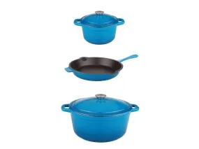 BergHOFF Neo 5pc Cast Iron Dutch Oven Set with 10" Fry Pan, 3qt. & 5qt., Blue