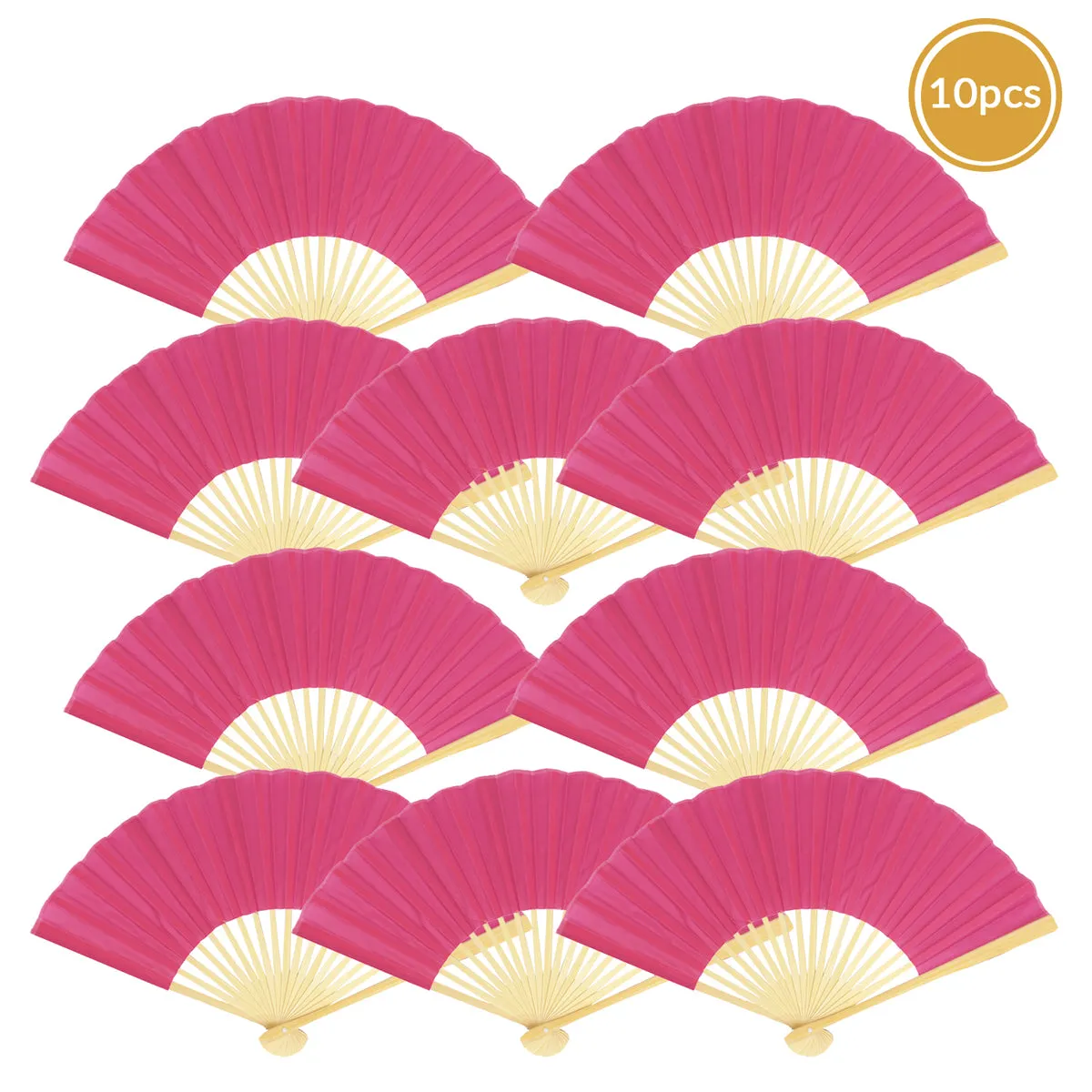 BLOWOUT 9" Fuchsia / Hot Pink Silk Hand Fans for Weddings (10 Pack)