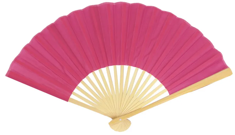 BLOWOUT 9" Fuchsia / Hot Pink Silk Hand Fans for Weddings (10 Pack)