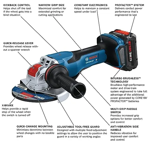 Bosch PROFACTOR 18V X-Lock 5-6 In. Angle Grinder w/Slide Switch Kit