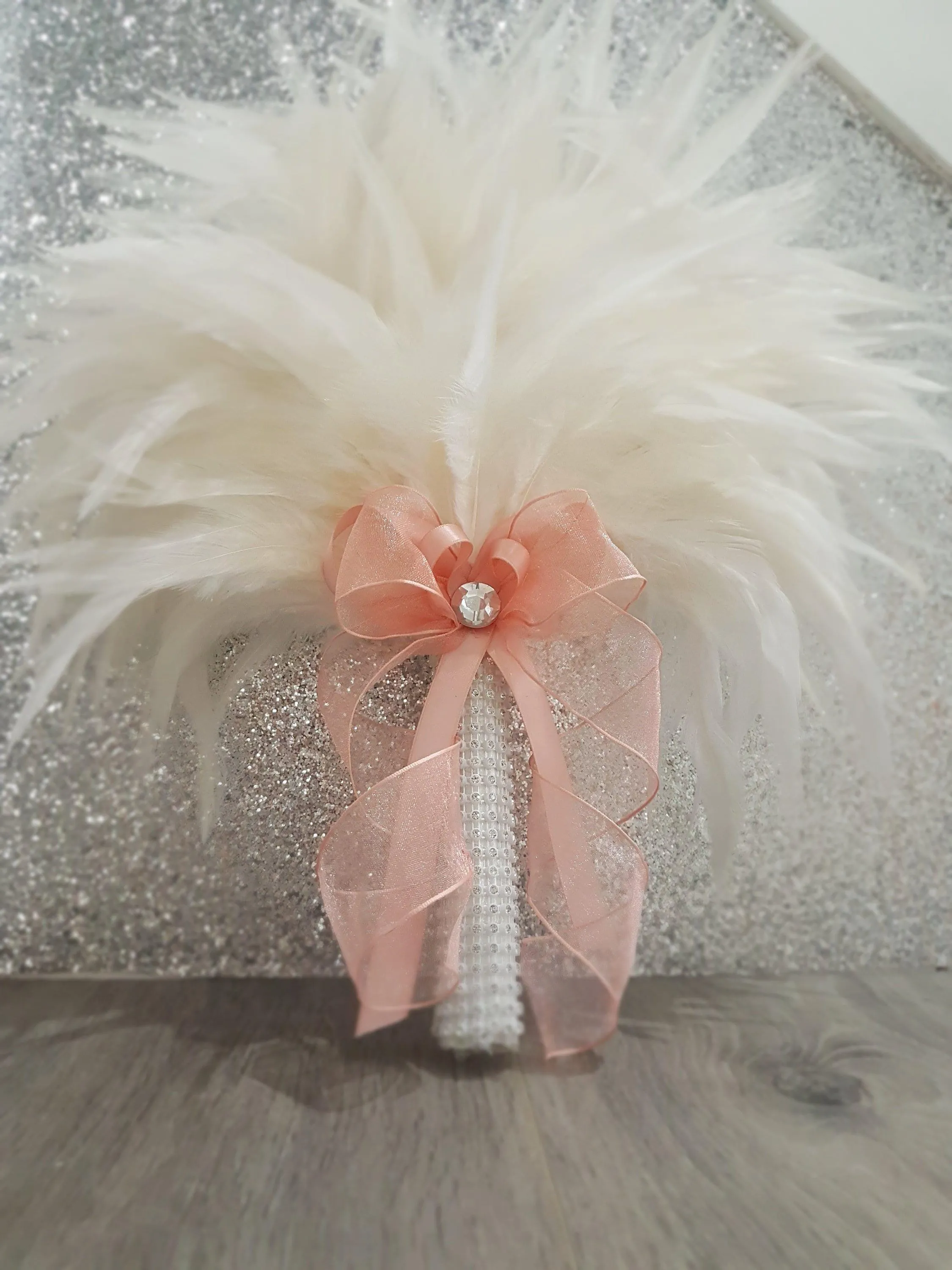 Brides Feather bouquet fan, Great Gatsby wedding style -ANY COLOUR by Crystal wedding uk