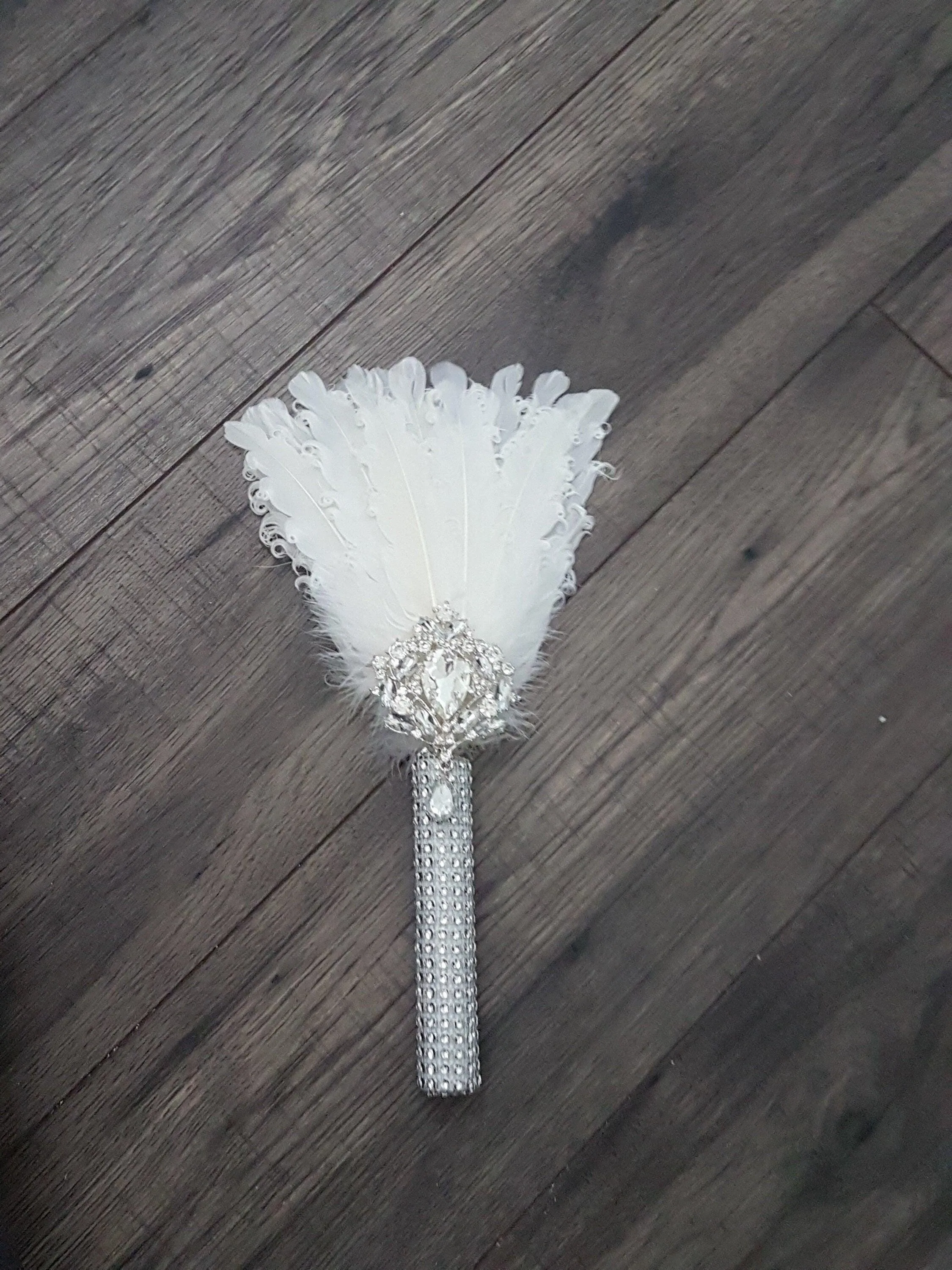 Bridesmaid Feather Fan bouquet, flower girl wand, Great Gatsby 1920's wedding - ANY COLOUR by Crystal wedding uk