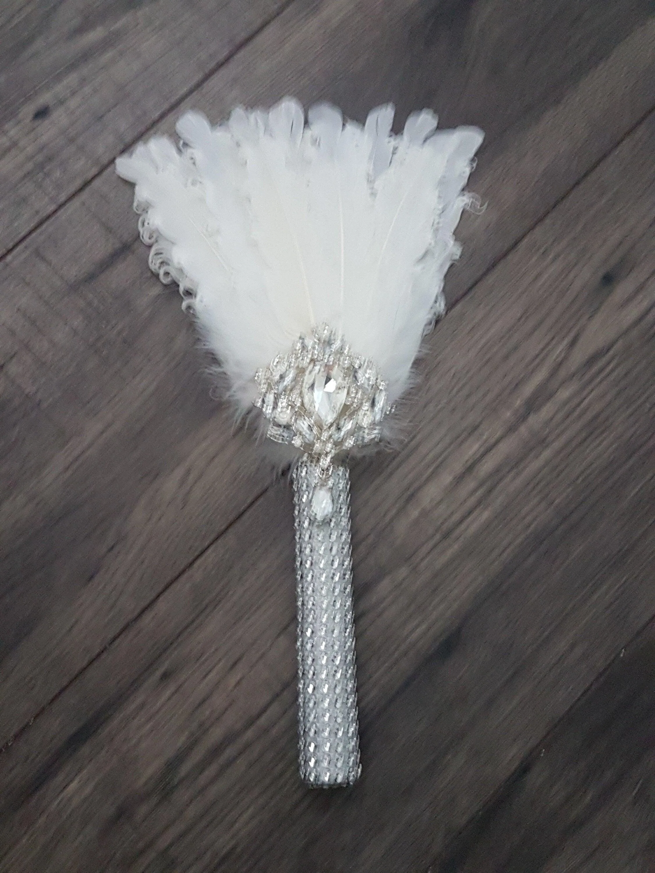 Bridesmaid Feather Fan bouquet, flower girl wand, Great Gatsby 1920's wedding - ANY COLOUR by Crystal wedding uk