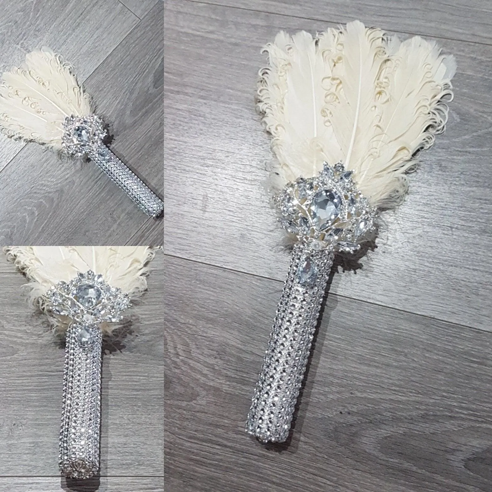 Bridesmaid Feather Fan bouquet, flower girl wand, Great Gatsby 1920's wedding - ANY COLOUR by Crystal wedding uk