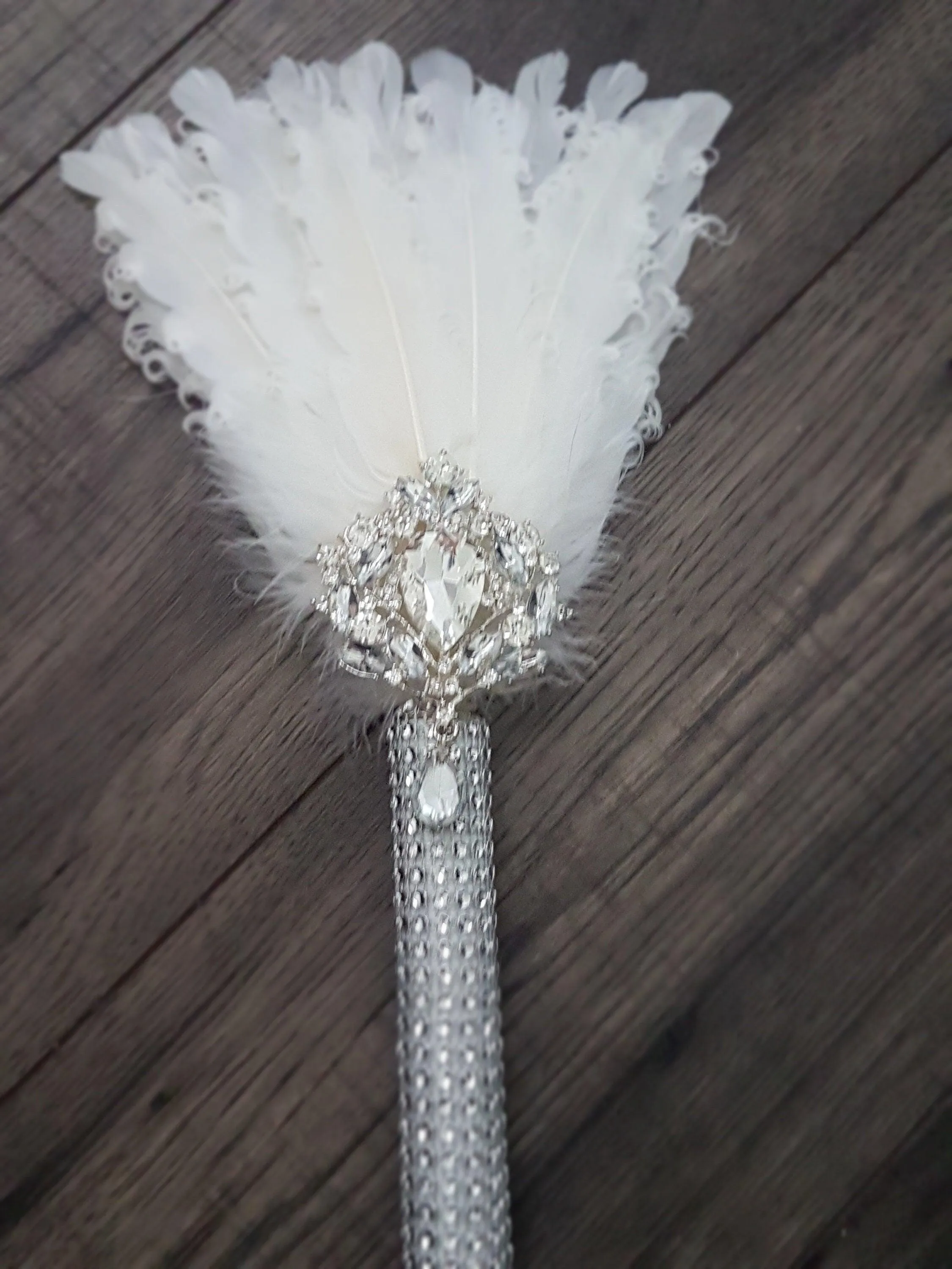 Bridesmaid Feather Fan bouquet, flower girl wand, Great Gatsby 1920's wedding - ANY COLOUR by Crystal wedding uk