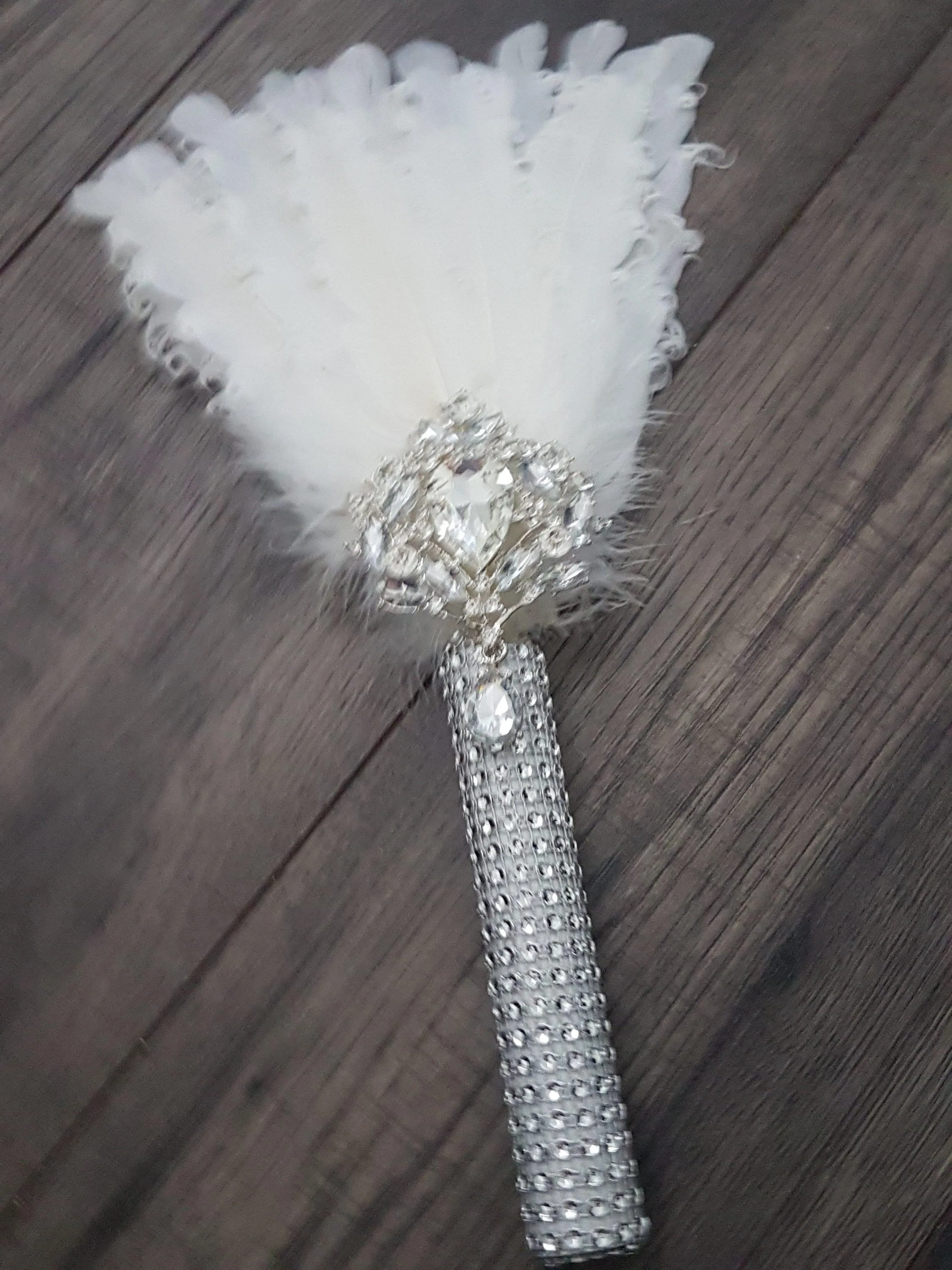 Bridesmaid Feather Fan bouquet, flower girl wand, Great Gatsby 1920's wedding - ANY COLOUR by Crystal wedding uk