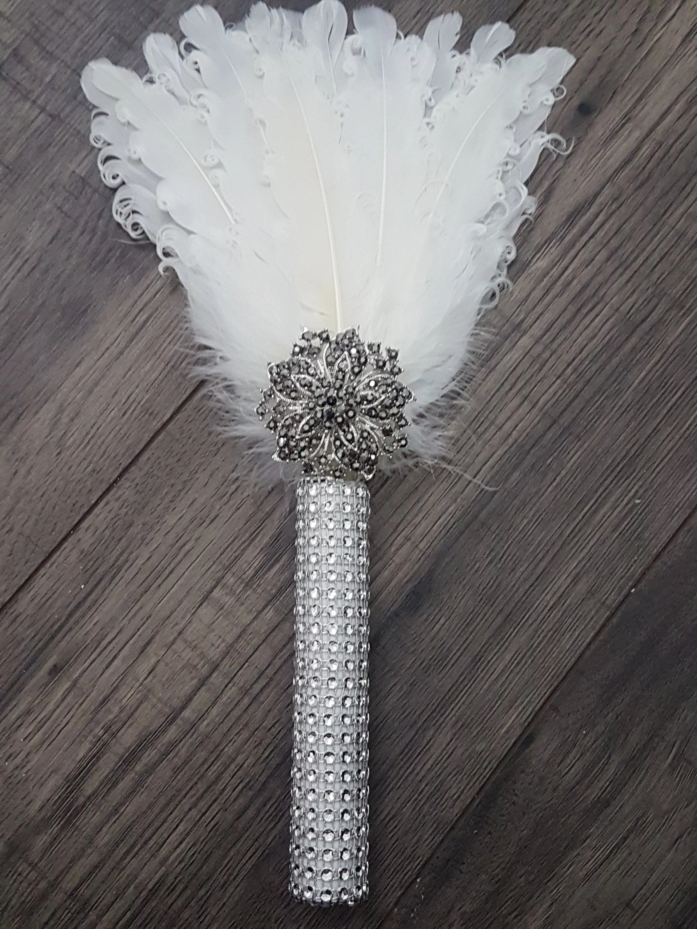 Bridesmaid Feather Fan bouquet,  Great Gatsby 1920's wedding - red,  graphite