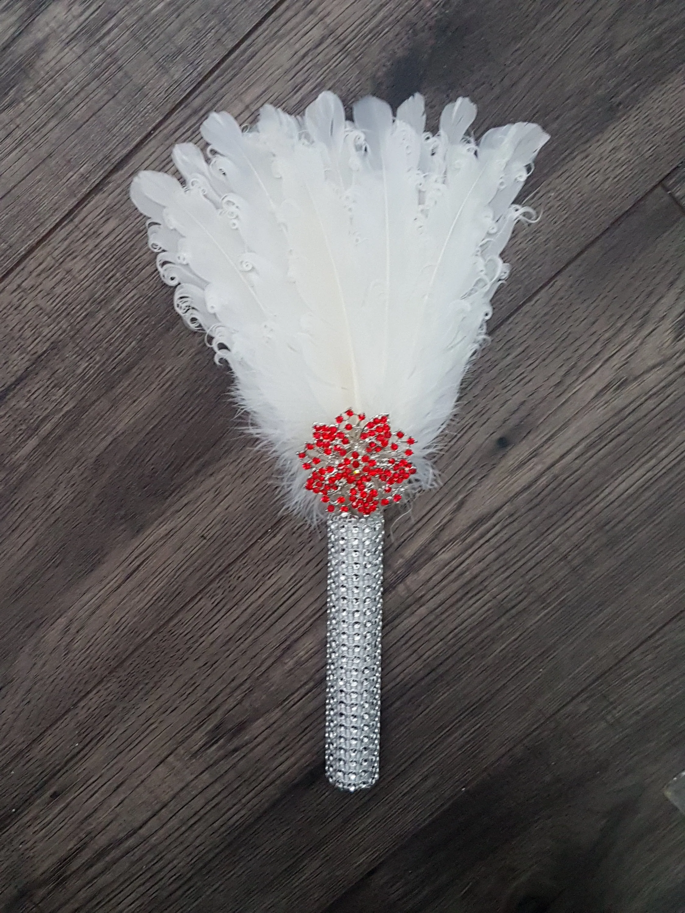 Bridesmaid Feather Fan bouquet,  Great Gatsby 1920's wedding - red,  graphite