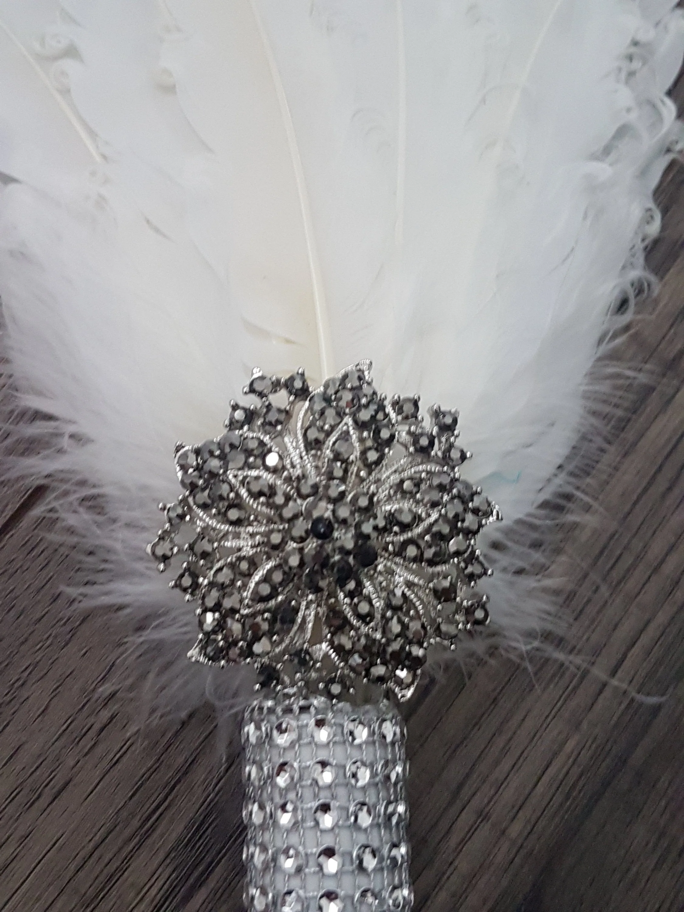 Bridesmaid Feather Fan bouquet,  Great Gatsby 1920's wedding - red,  graphite