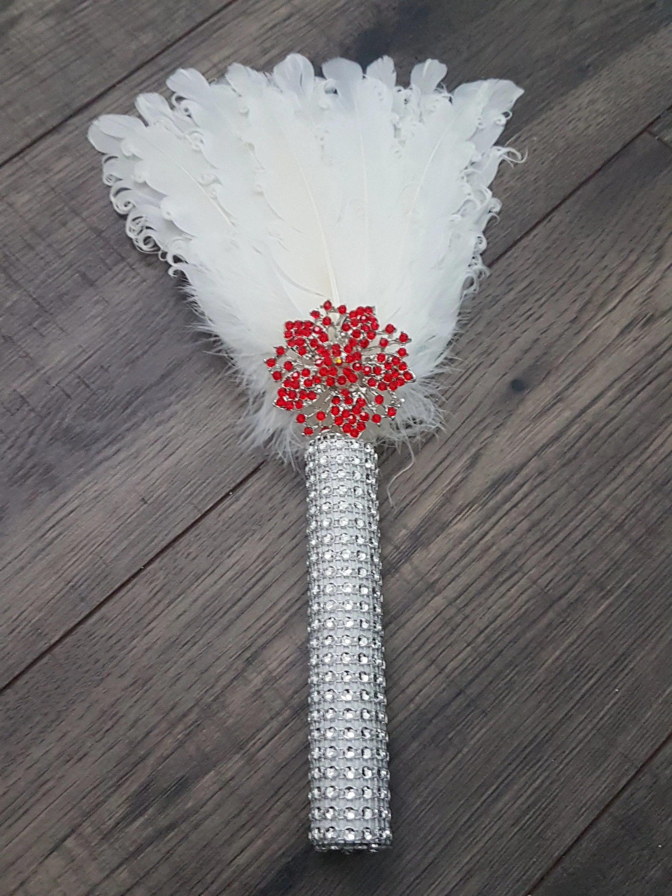 Bridesmaid Feather Fan bouquet,  Great Gatsby 1920's wedding - red,  graphite