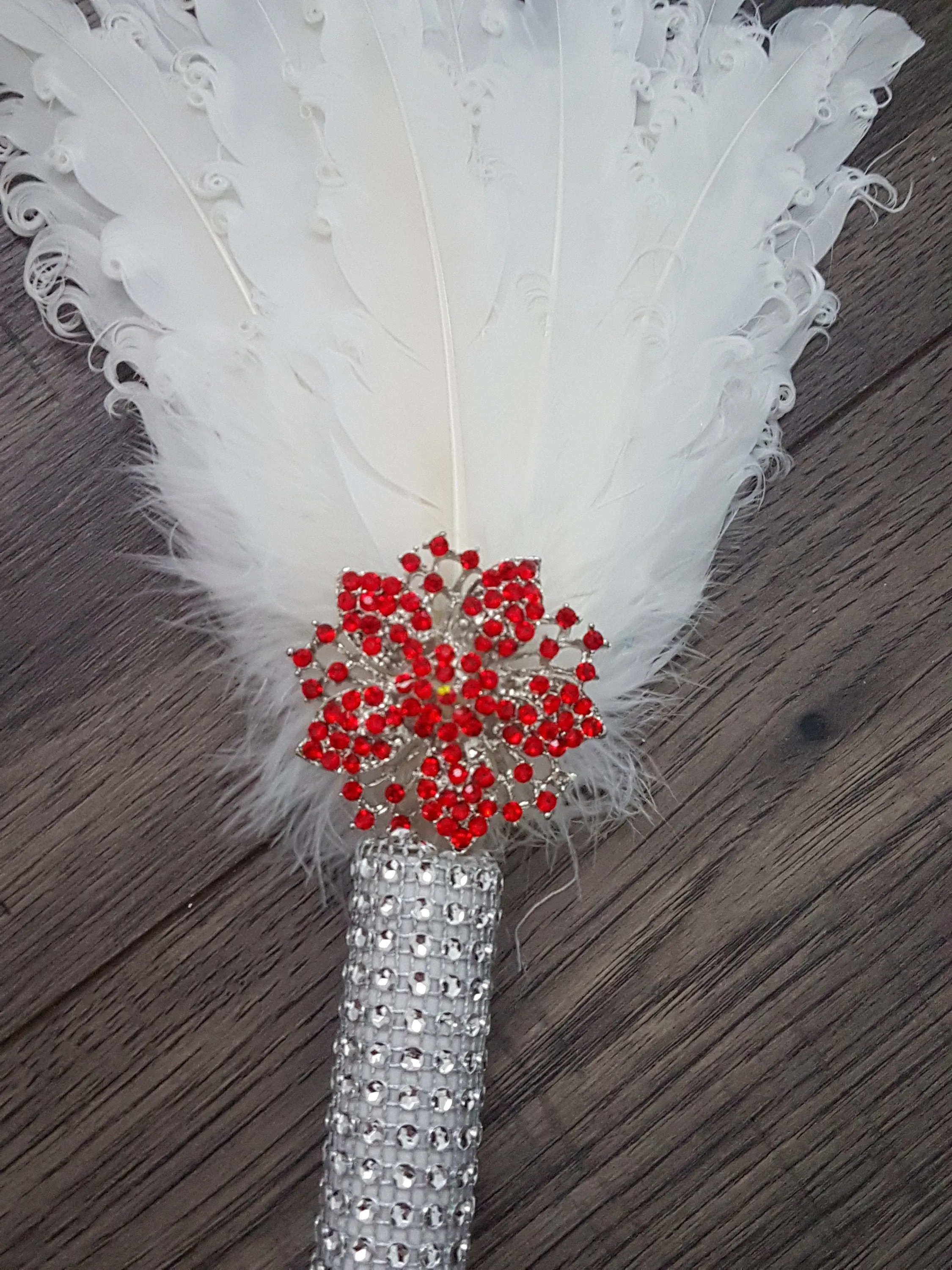 Bridesmaid Feather Fan bouquet,  Great Gatsby 1920's wedding - red,  graphite