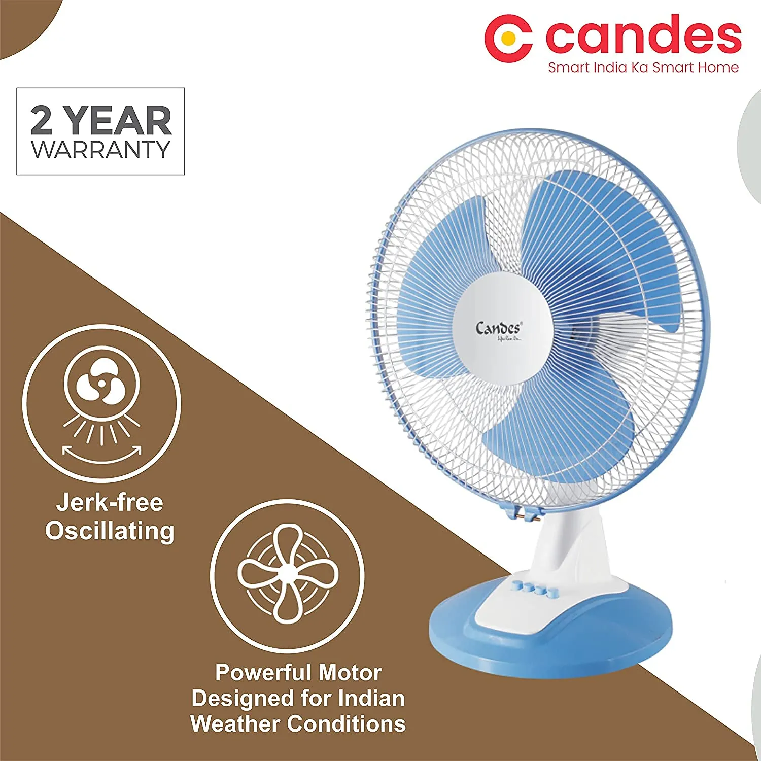 Candes Desker Table Fan for Cooling with Automatic Oscillation (400 MM) 80W (Blue)