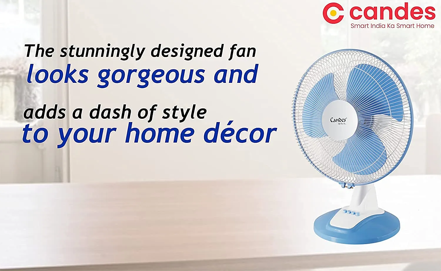 Candes Desker Table Fan for Cooling with Automatic Oscillation (400 MM) 80W (Blue)