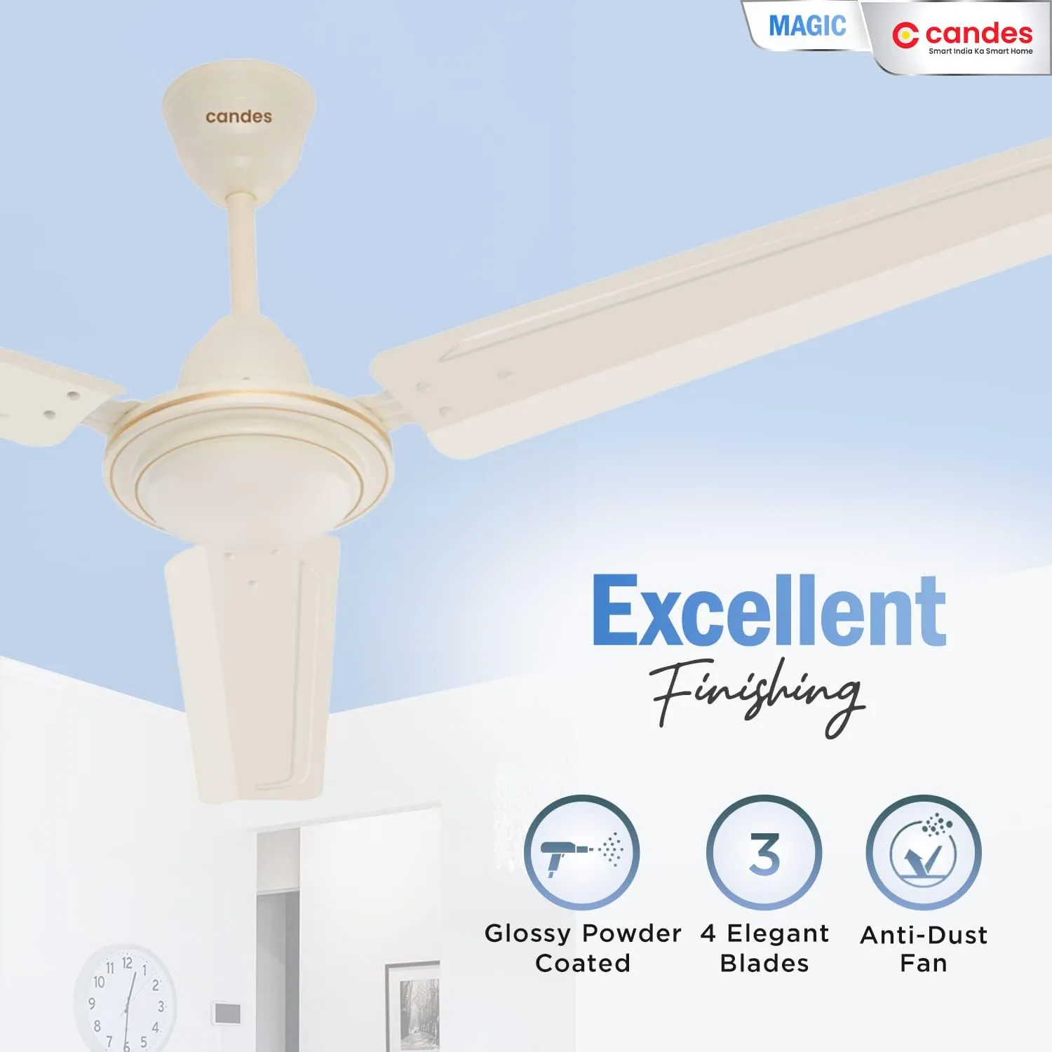 Candes Magic Ceiling Fans for Home 1200mm / 48 inch | BEE 3 Star Rated, High Air Delivery, Noiseless & Energy Efficient | 1 1 Years Warranty | Ivory