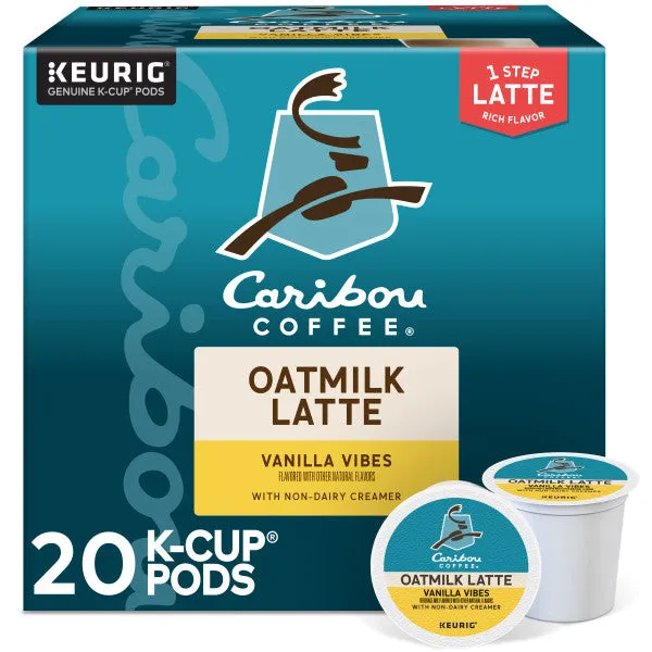 Caribou Coffee Vanilla Vibes Oatmilk Latte, One Step Latte Single Serve Keurig K-Cup Pods, 20-Count Box