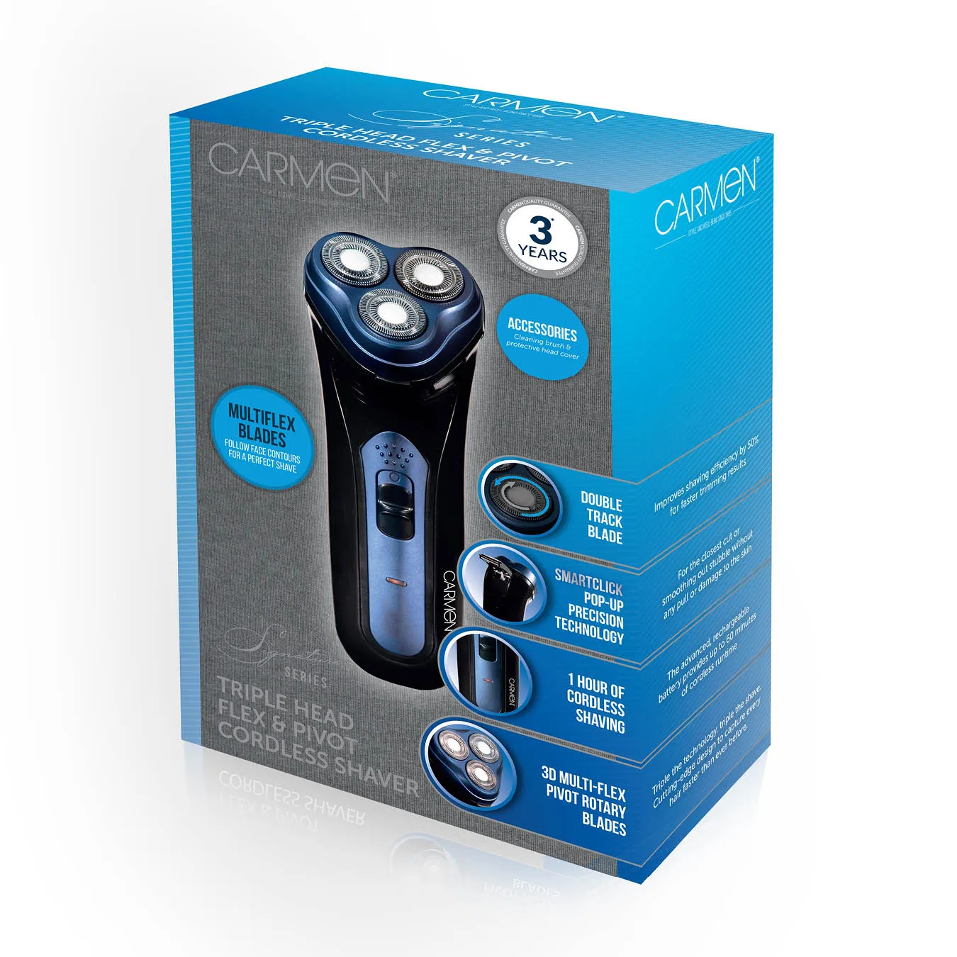 Carmen Triple Head Men's Cordless Shaver - Black & Blue | C81137