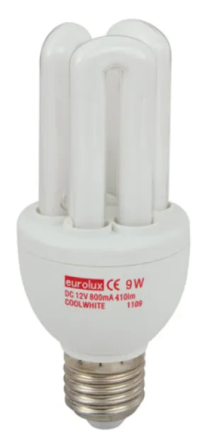 CFL 3U E27 9w Cool White 12v DC