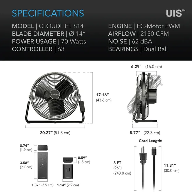 Cloudlift S14  Floor & Wall Fan With Wireless Controller