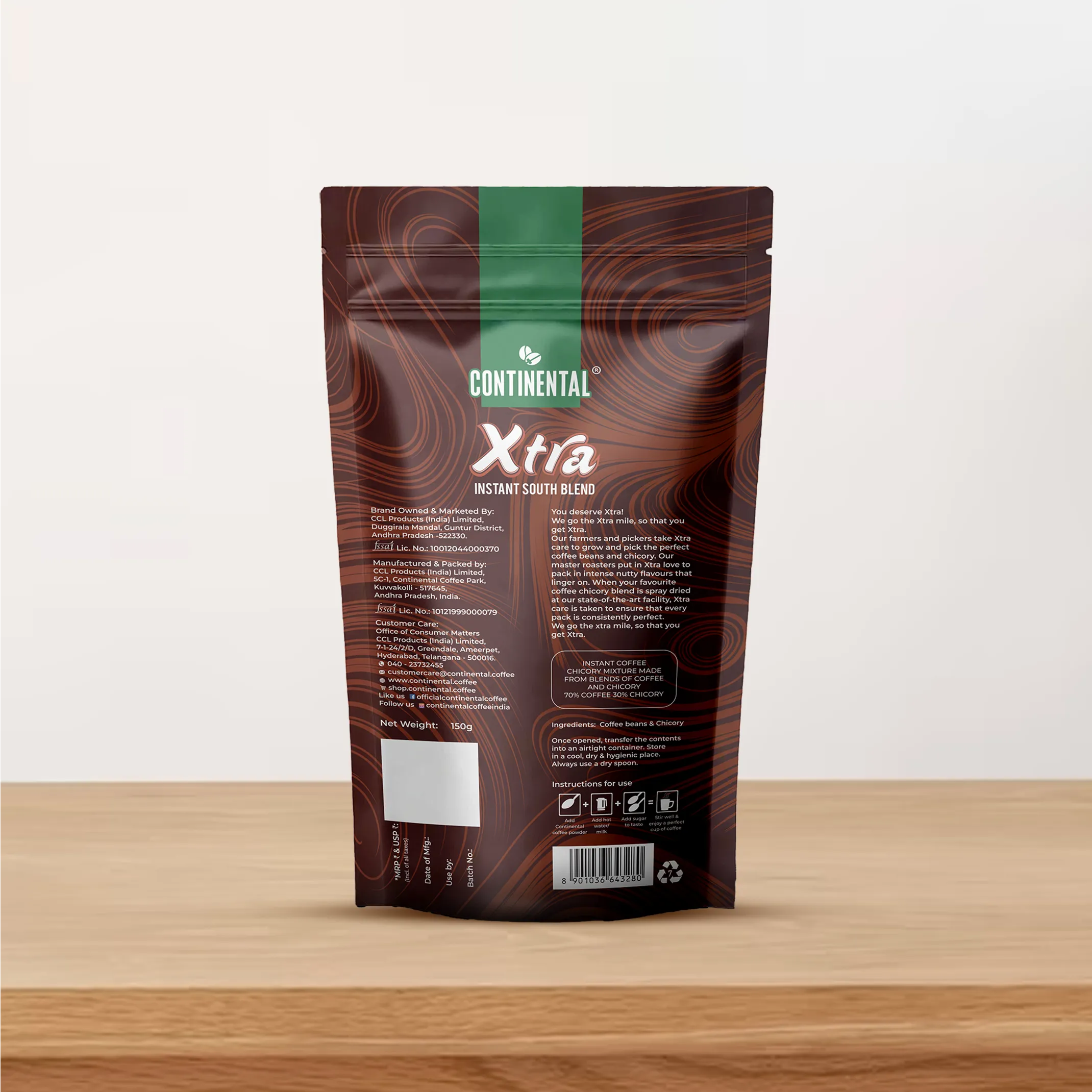 CONTINENTAL XTRA Coffee Powder 150gm Pouch | Strongest Instant Coffee | Instant South Blend