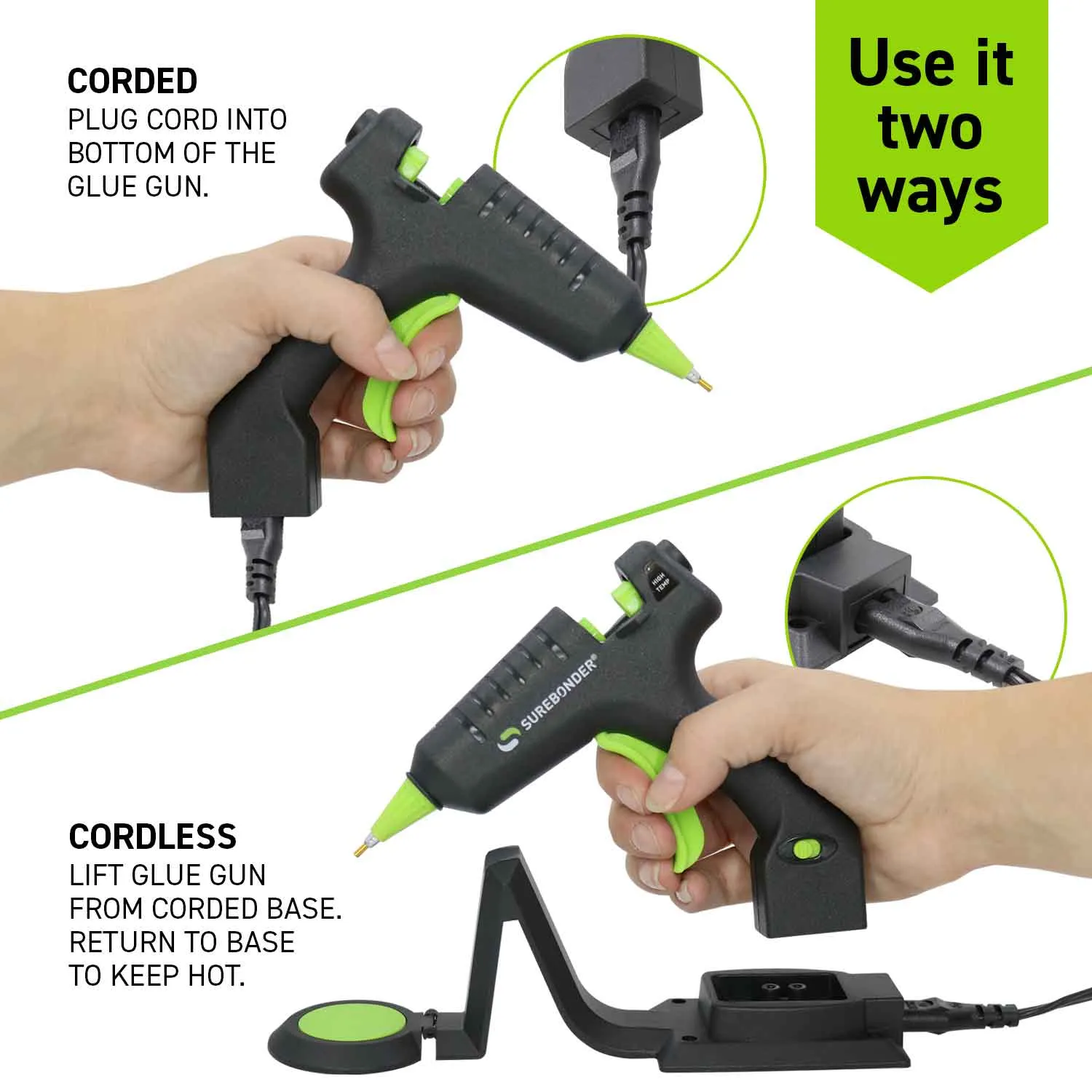 Cordless/Corded High Temperature Mini Hot Glue Gun With Detail Tip, 20 Watt (CL-195F)